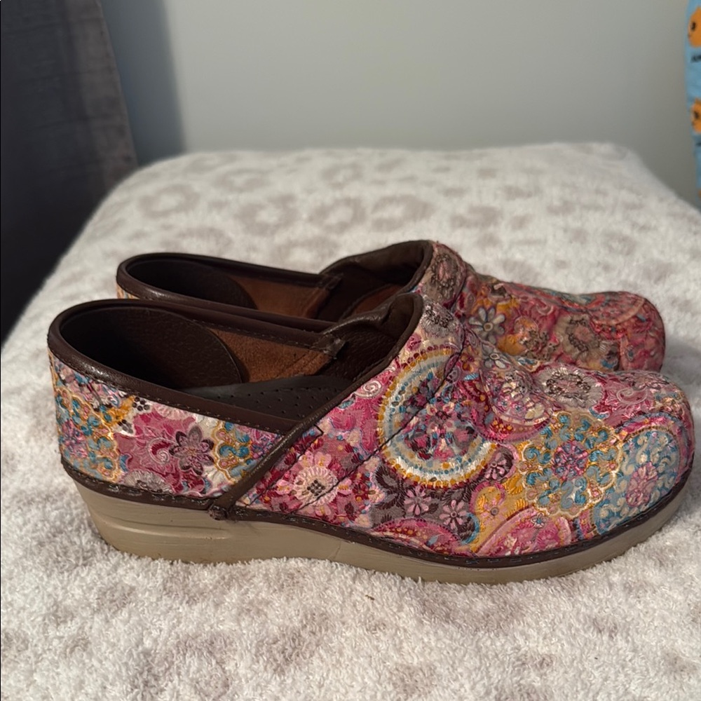 Sanita Pink and Yellow Mules Vibrant Floral Comfort